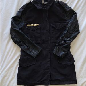 Divided studded leather & black denim jacket